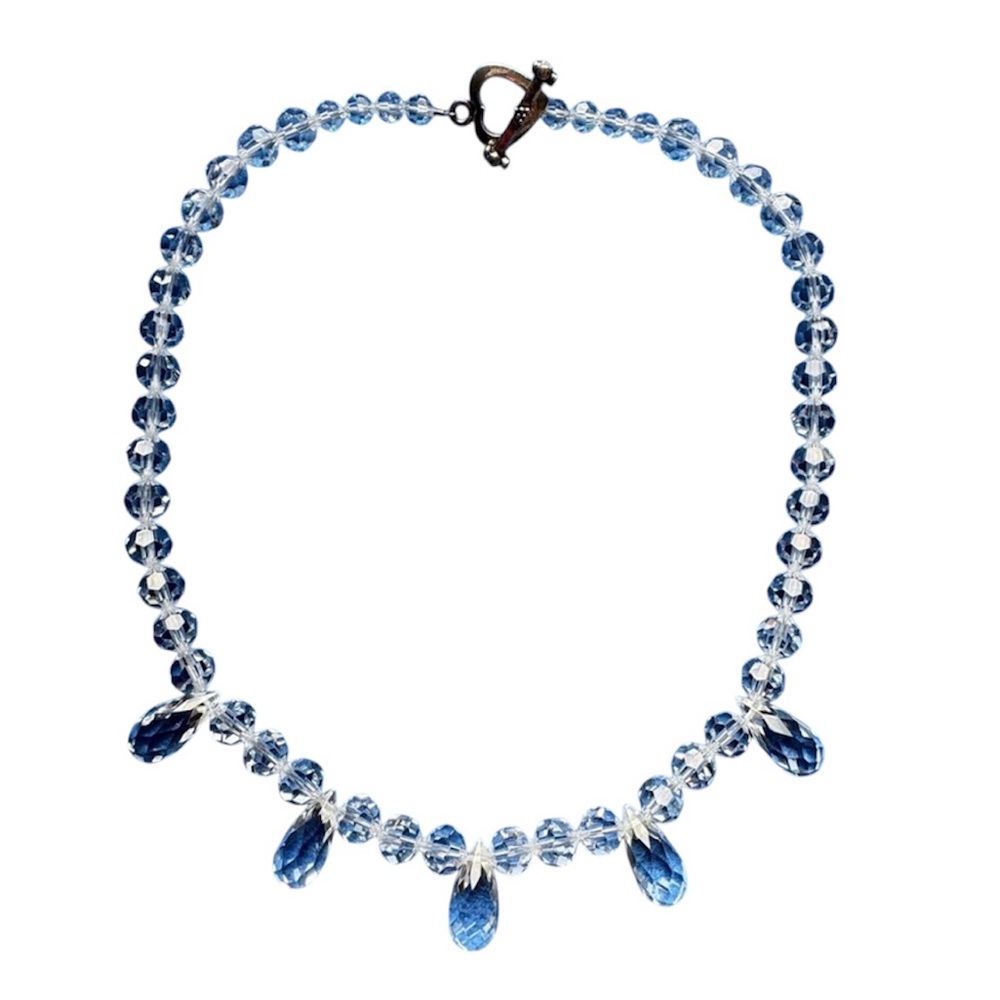Artisan Swarovski 925 Sterling Silver Clear Crystal Beaded Choker Necklace